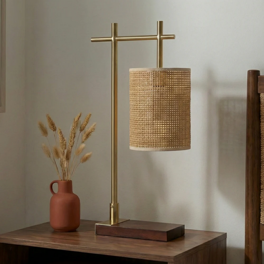 Bedroom Table Lamp Nordic Home Creative Romantic Warm Study Room Desk Bedside Lamp, Moonstone Bamboo Lampshade Table Lamp - Dark Brown - Bronze 110V