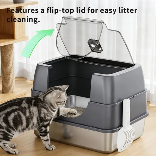 Galaxy Stainless Steel Beige Cat Litter Box, Sturdy And Durable, Easy To Clean, Odorless, Non Stick To Sand, Is A Cross-border Quality Choice