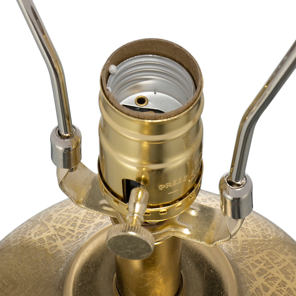 D18x31  Round Aluminum Sheet Gold Table Lamp With White Fabric Shade Lamp Shade Assembly Required