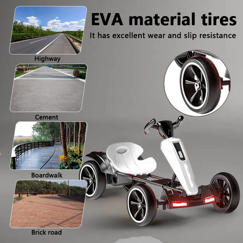 12V Electric Kids Pedal Go Kart, Folder Go Kart, Outdoor Ride On Toy With Adjustable Seat, 4 Non-Slip EVA Wheels For Boys And Girls For Age 3-6 Years Old-White