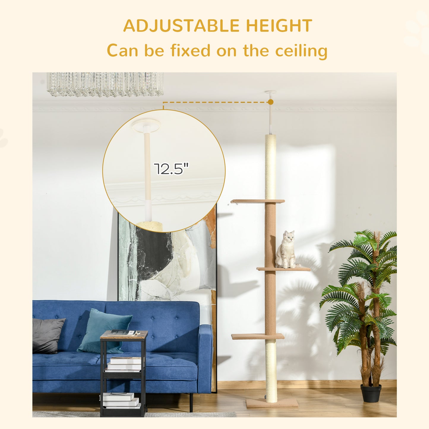Floor-to-Ceiling Cat Tree Cat Climbing Tower With Sisal-Covered Scratching Posts Natural Cat Tree Activity Center For Kittens Cat Tower Furniture, Light Brown
