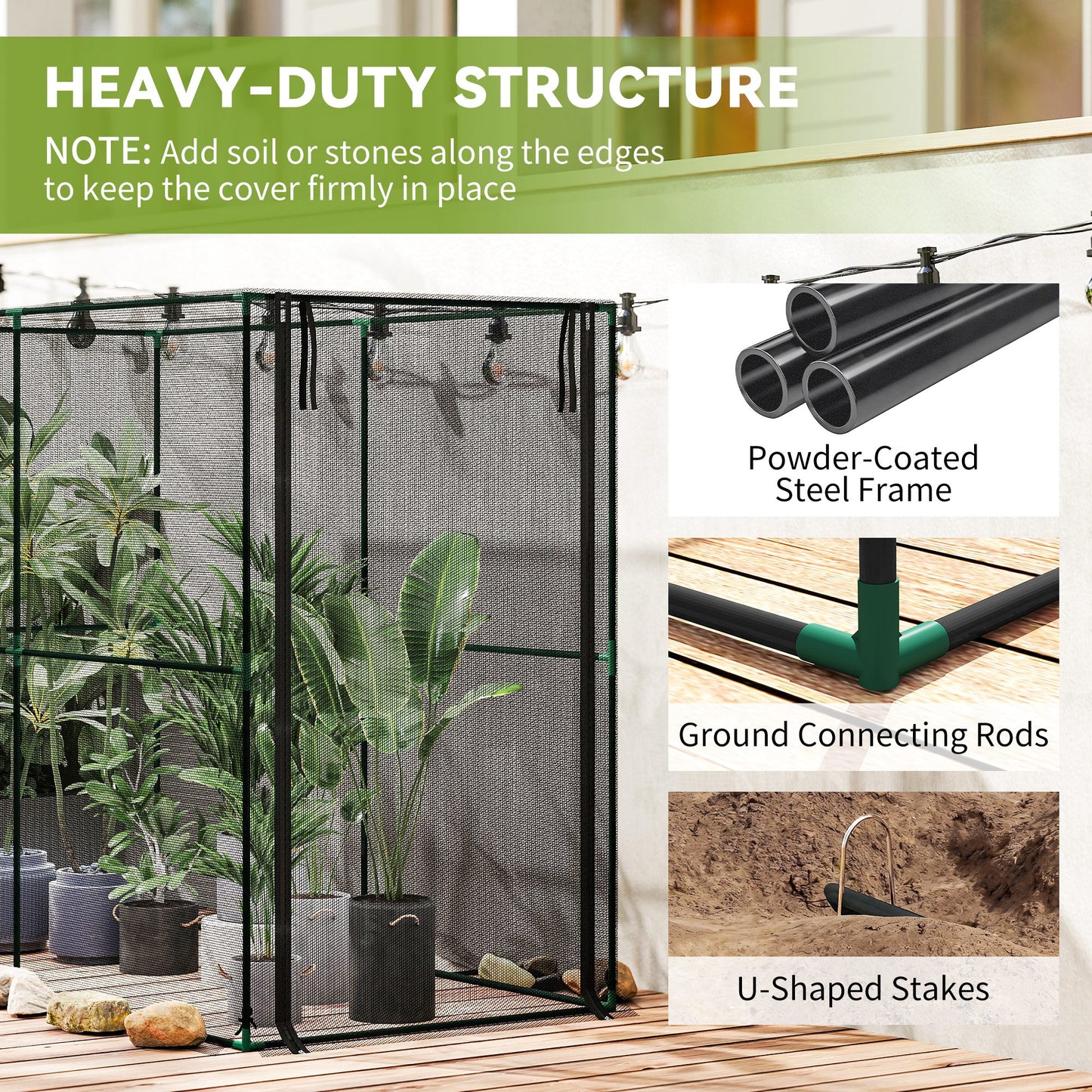 Crop Cage, Plant Protection Tent With Zippered Door, Plant Protector From Animals For Vegetables Flowers Fruits, Black