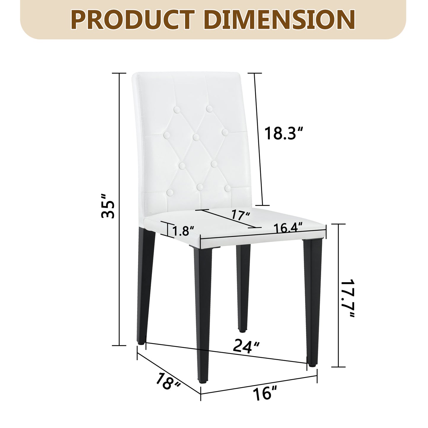 4-pack White PU Dining Chairs Ergonomic Buckle Backrest, 35 Inches High, Black Metal Legs,Combines Comfort And Texture.Perfectly Suitable For Family Dining Rooms, Hotel Banquet Halls,etc.W1151P295718
