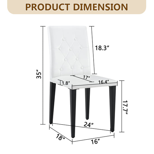 4-pack White PU Dining Chairs Ergonomic Buckle Backrest, 35 Inches High, Black Metal Legs,Combines Comfort And Texture.Perfectly Suitable For Family Dining Rooms, Hotel Banquet Halls,etc.W1151P295718