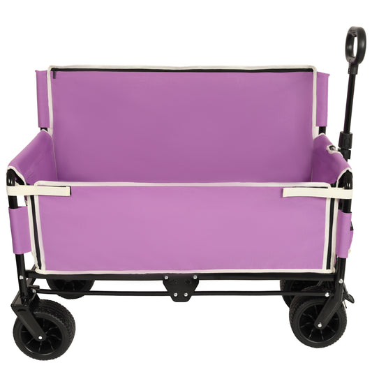 3- In- 1 Convertible Folding Wagon Cart With Bench Seat & Storage -  500lbs Heavy- Duty Utility Wagon  180L Capacity All- Terrain Wheels For Camping  Beach  Sports  Garden  Purple