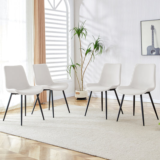 White Artificial Leather Backrest Cushion Dining Chair, Black Metal Legs, Curved Widened Cushion Design For More Comfort, Suitable For Restaurants, Kitchens, Bedrooms, Offices.  4 Chairs  W1151P180072