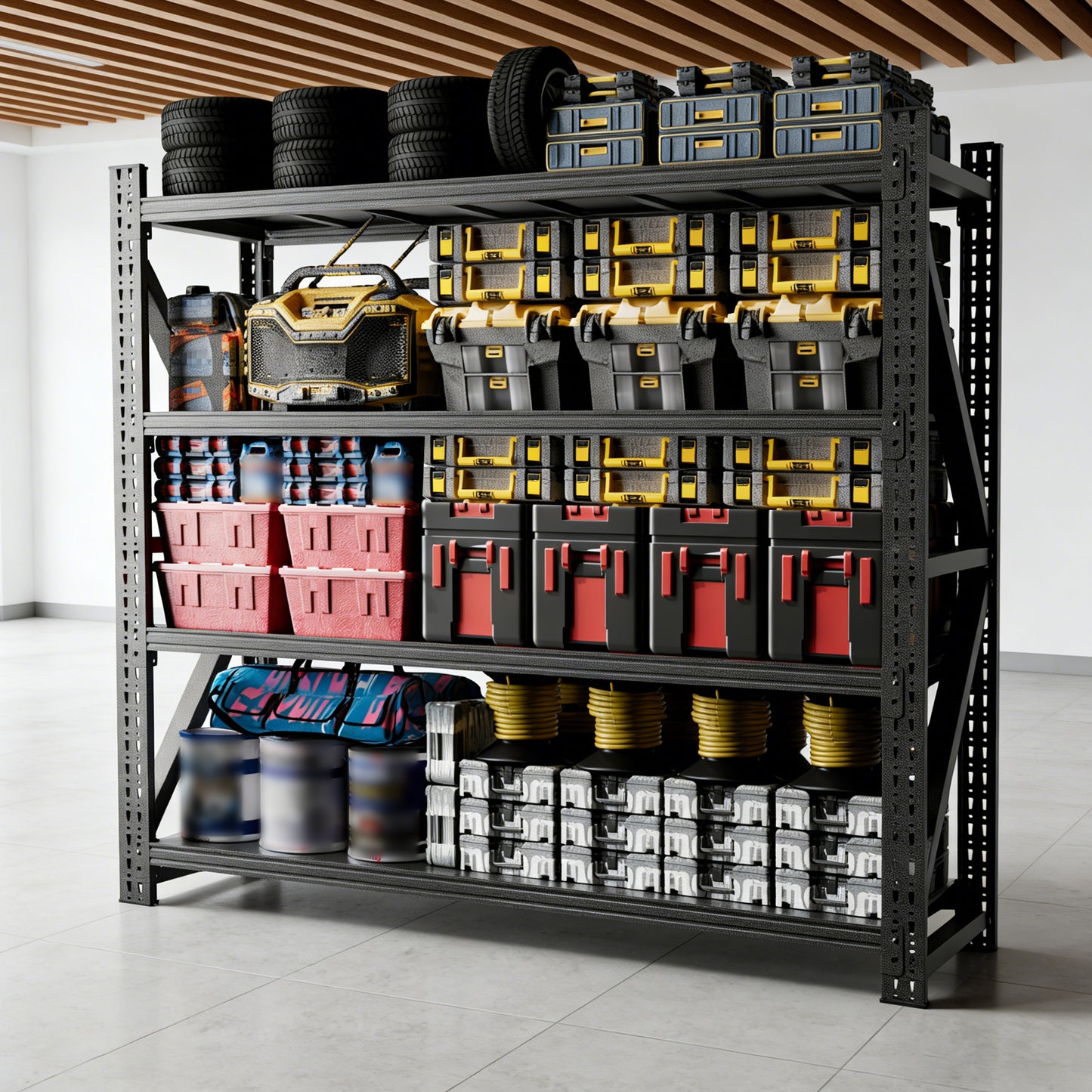 Heavy Duty Metal Adjustable Garage Shelves, 75 H X 79 W Industrial Shelving Unit 6000LBS Capacity Steel Storage Rack For Warehouse, Black