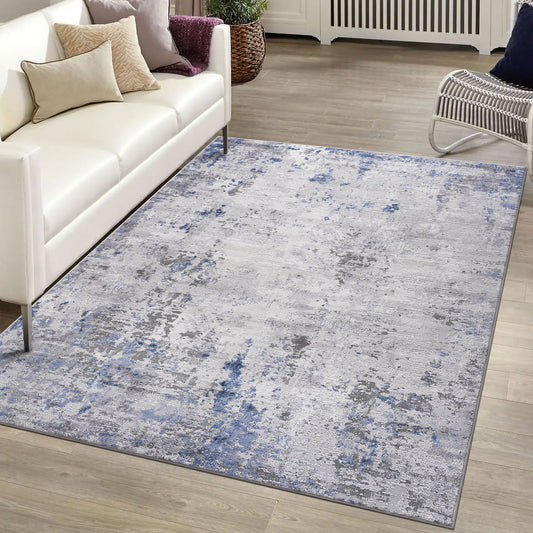 MARFI 5X7 Silver  Blue  Abstract Area Rug