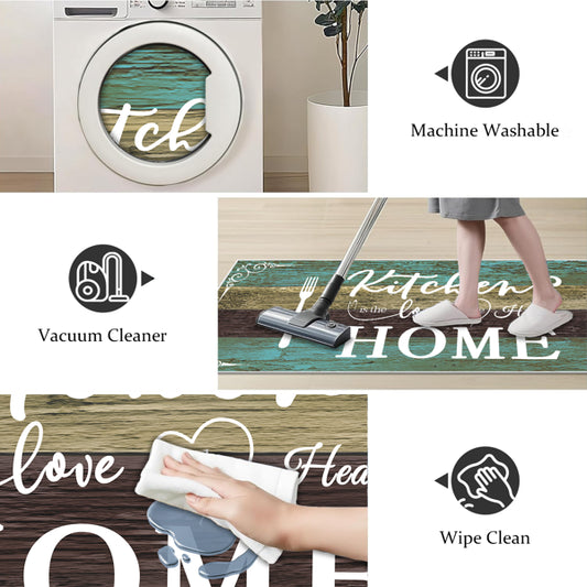 Boho Kitchen Rug Sets 3 Pieces, Washable Kitchen Mats For Floor, Non Slip Soft Kitchen Area Rug Floor Mat For Kitchen, Laundry Room And Hallway - Teal, 20'x32'-20'x48'-20'x60'