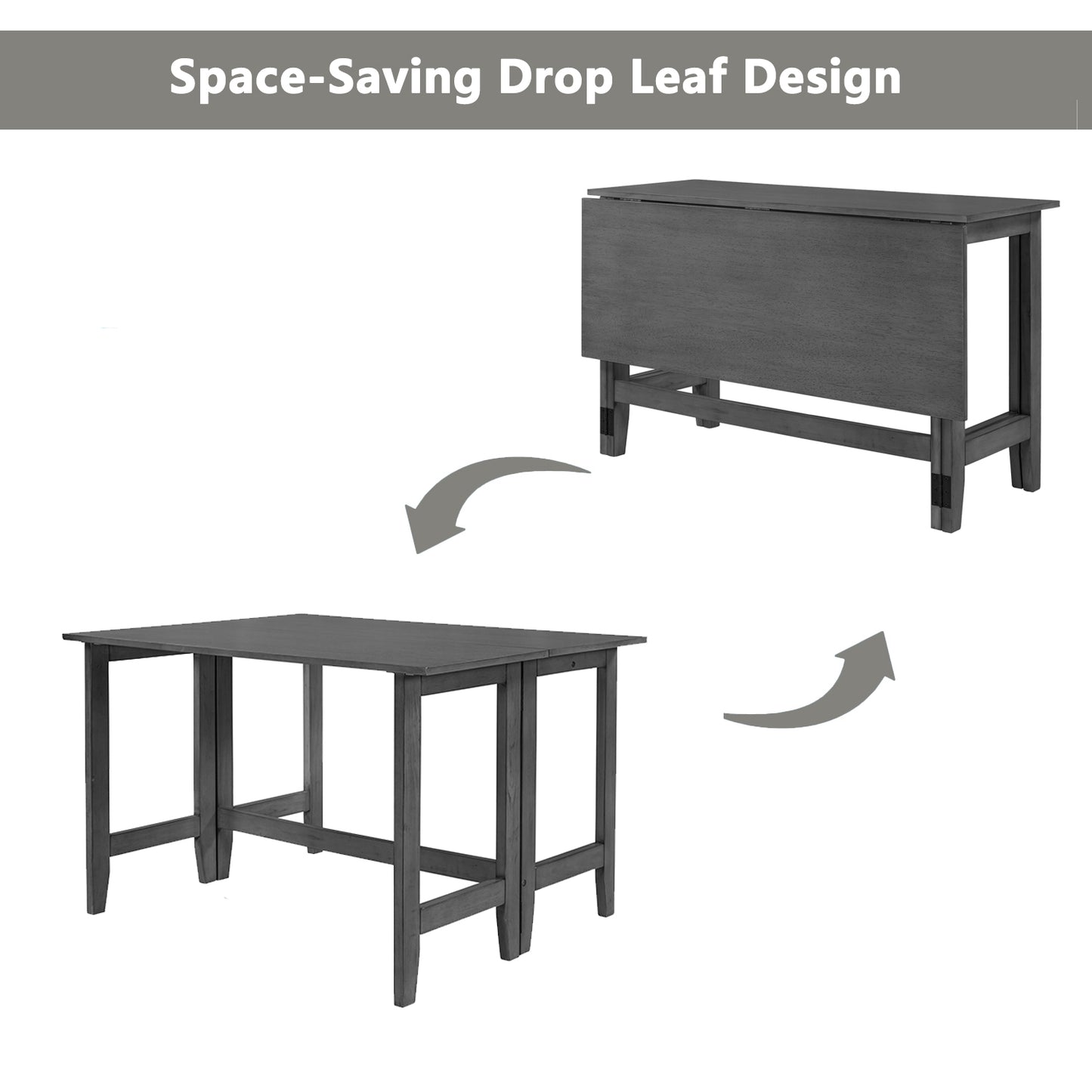 TOPMAx Farmhouse Wood Extendable Dining Table With Drop Leaf For Small Places  Gray
