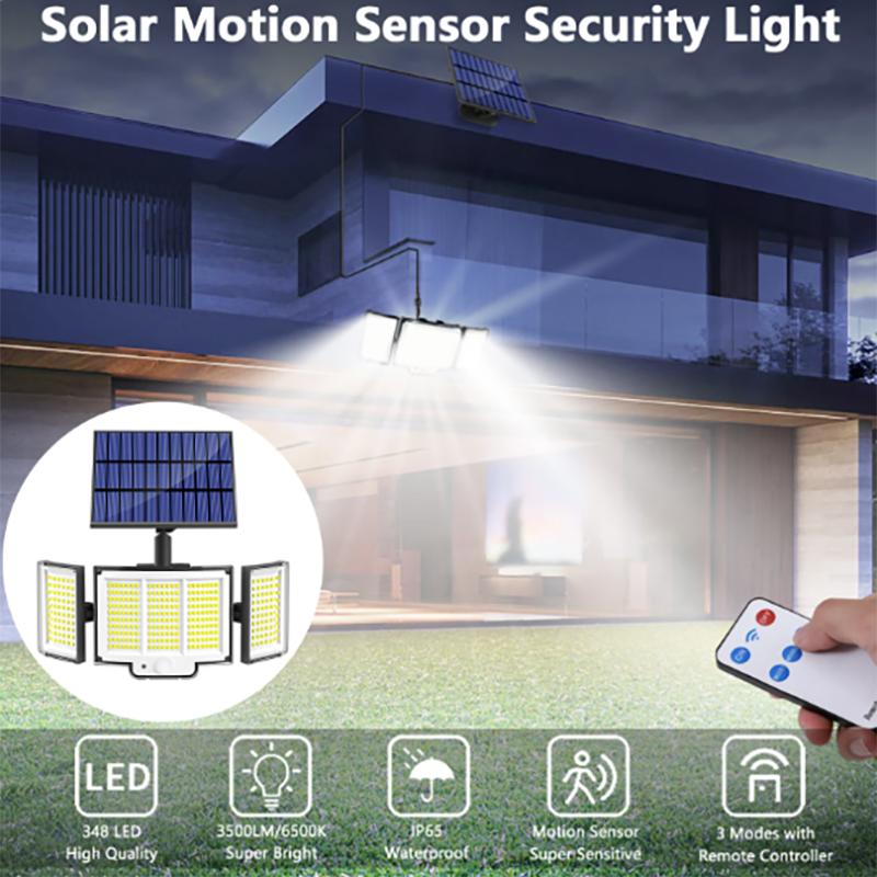 1-Pack Outdoor Solar Light  348-LED Motion Sensor Light With Remote Control  3-Head, Waterproof