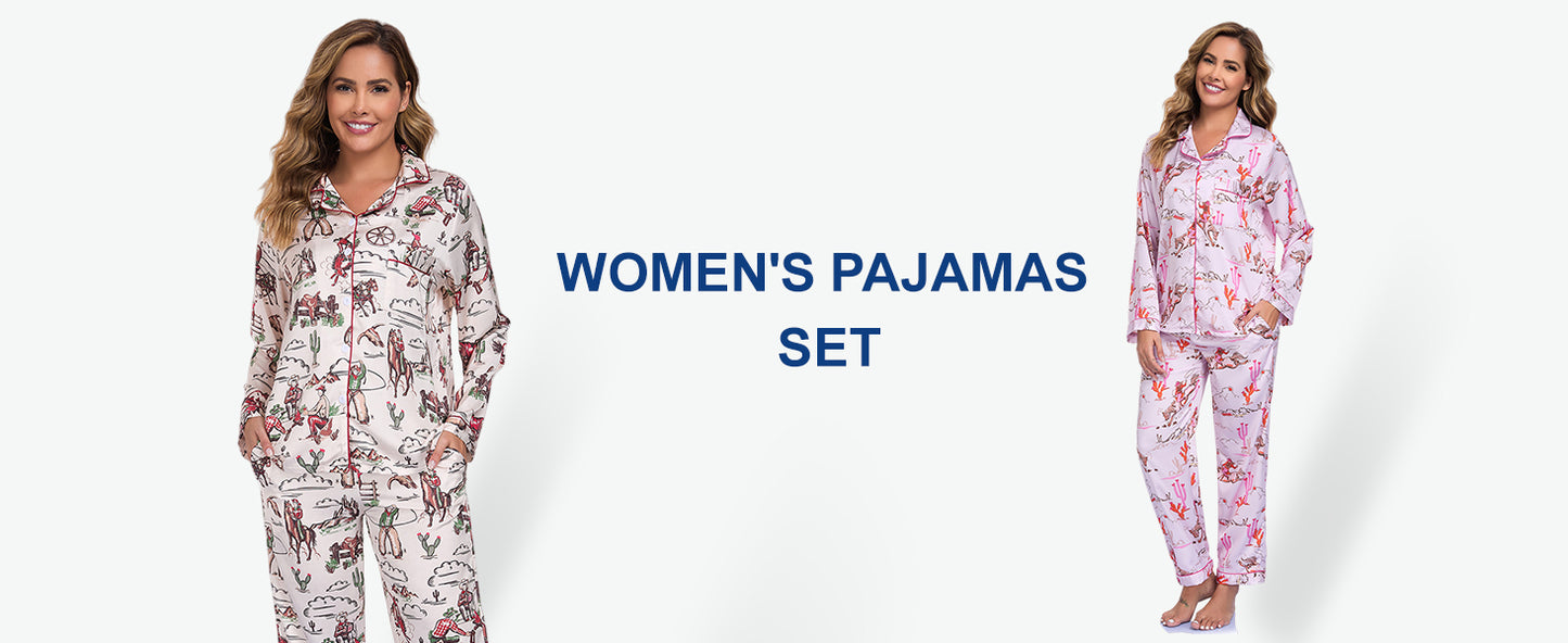 RONGTAI Womens Pajama Sets Button Down Long Sleeve Lapel Shirt With Pocket Matching Pj Pants Two Piece Loungewear Set