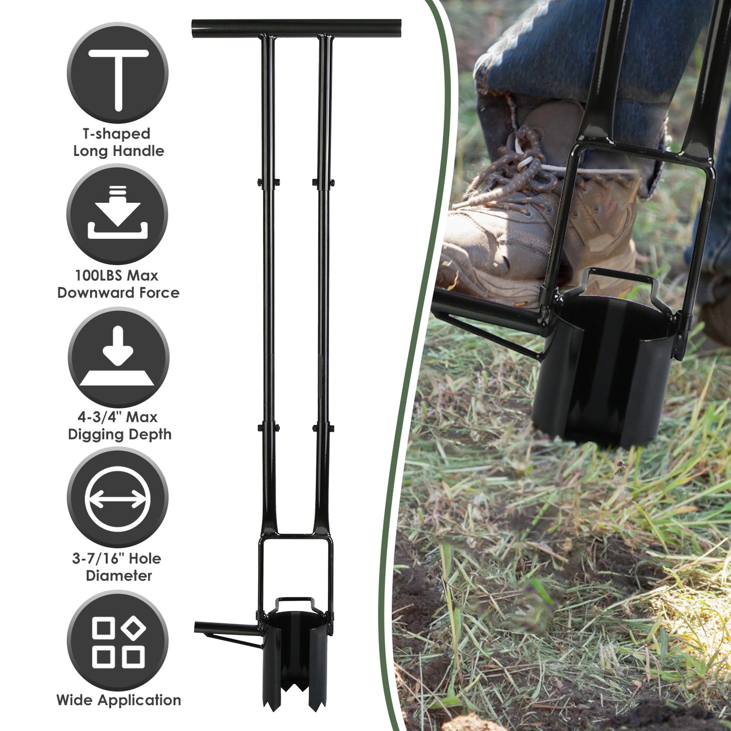 1Set 5 In 1 Bulb Planter Tool Long Handle Gardening Bulb Transplanter With Gloves Brush Serrated Base Dual Pedal Digging Holes To Plant Tulips Iris Daffodil