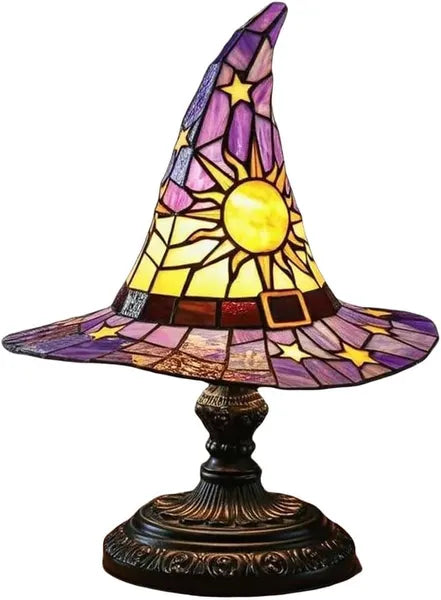 Handmade Gothic Witch Hat Night Light –Witch Hat Lamp Stained Glass LED Lamp, Spooky Halloween Decor, Indoor & Outdoor Witchcraft Gift, Unique Halloween Party Lighting
