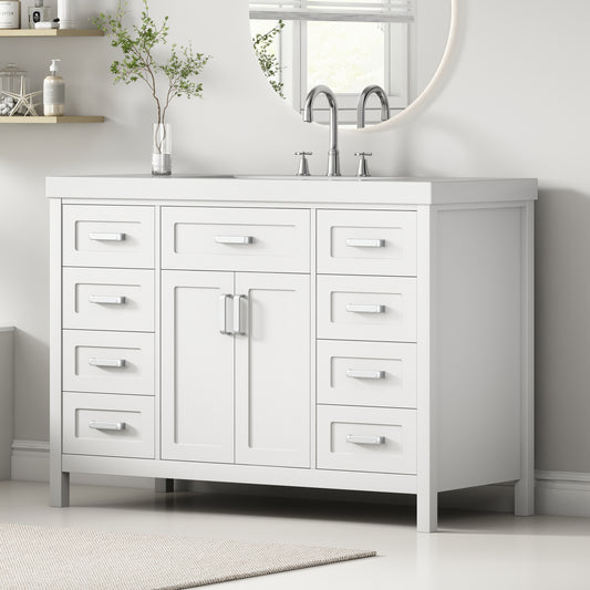 Video 48  Bathroom Vanity With Sink, 2 Doors And 8 Drawers, Soft Close System, Classic Design, White