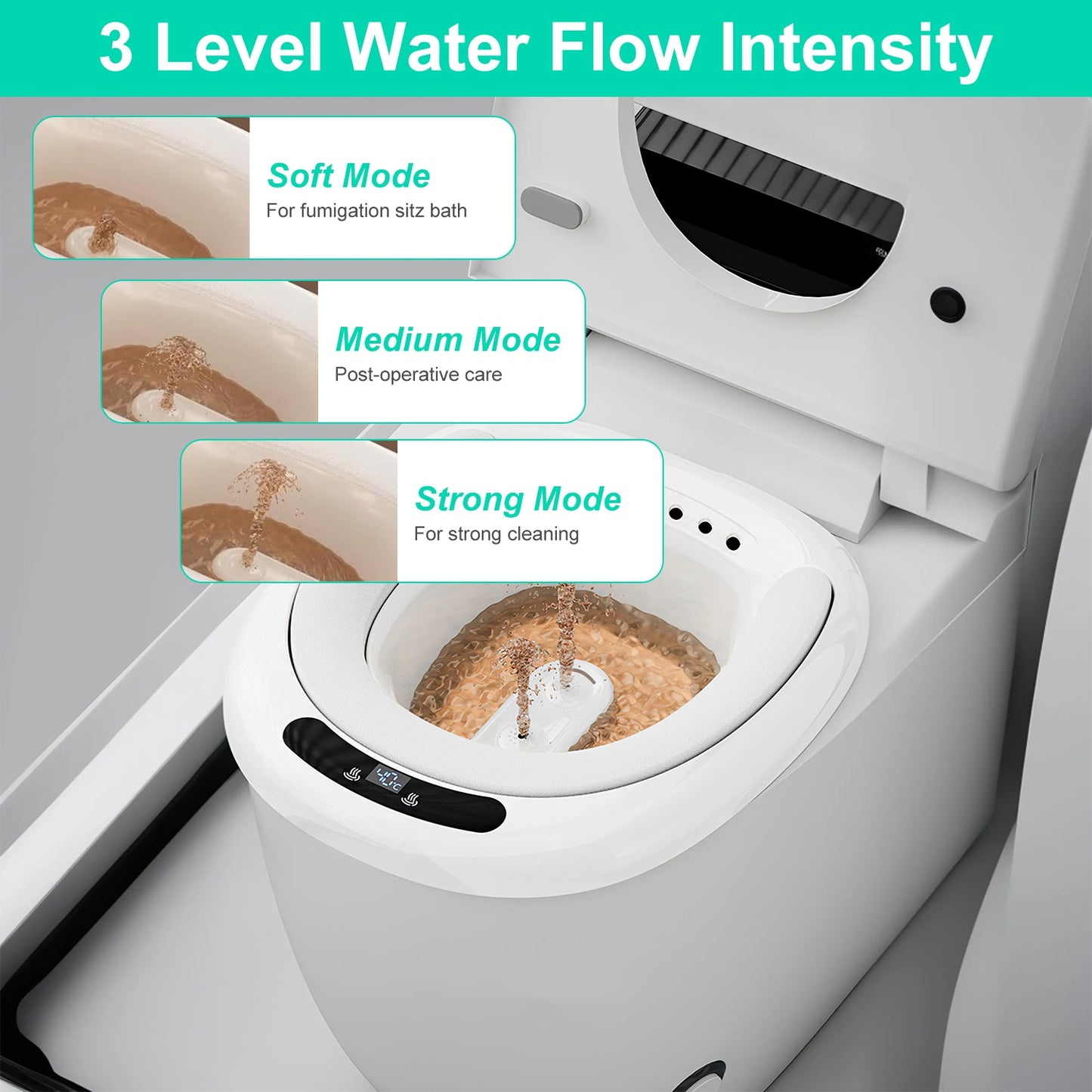 1Pc Electric Sitz Bath Tub Sits Bath Soak Pan For Home  Salts Bowl Postpartum Care Basin For Toilet Seat With Dual Nozzles 3-Level Water Flow Water Temperature Display 1800mAh Battery For Women Men