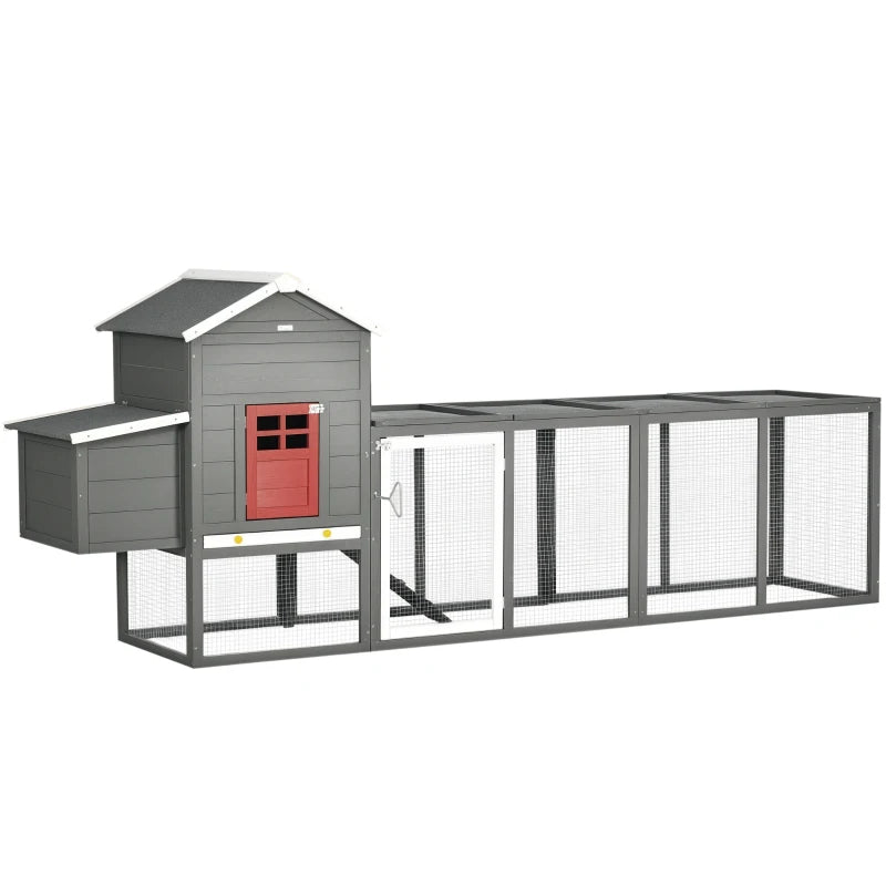 Extra Large Chicken Coop With Asphalt Roof, Wooden Hen Run With Slide-Out Tray And Nesting Box, Chicken Hutch For 3-6 Chickens, Gray
