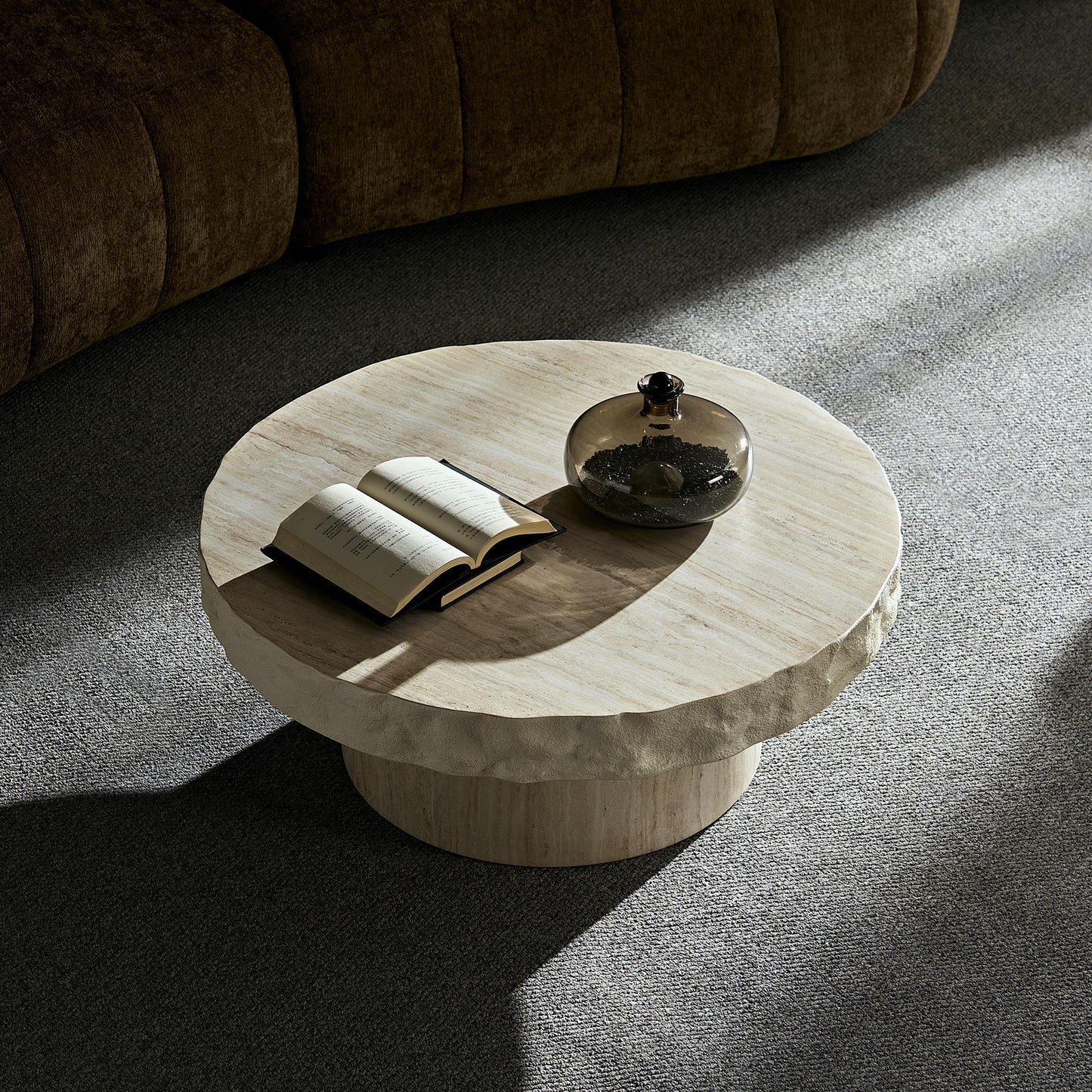 31.69 Inch Faux MARS Textural Patterns Coffee Tables For Living Room ,No Need Assembly Beige
