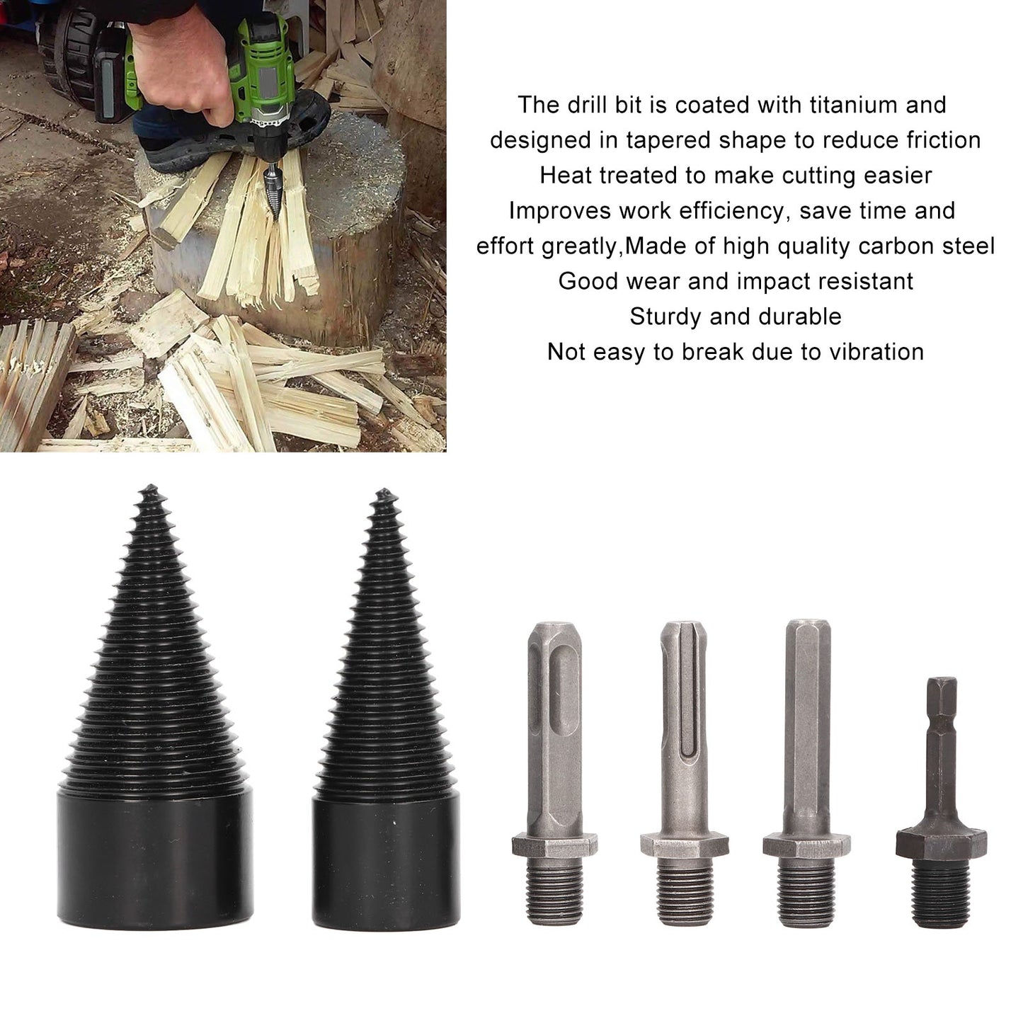 6 Pcs Wood Splitter Drill Bit 32mm 42mm Detachable Heavy Duty Splitting Cone Drill Bit With 4 Handles For Camping