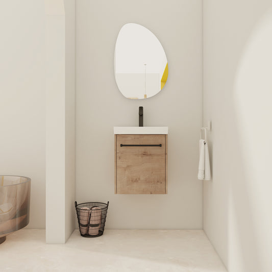 18  Floating Wall- Mounted Bathroom Vanity With Ceramic Sink & Soft- Close Cabinet Door  For Small Bathroom