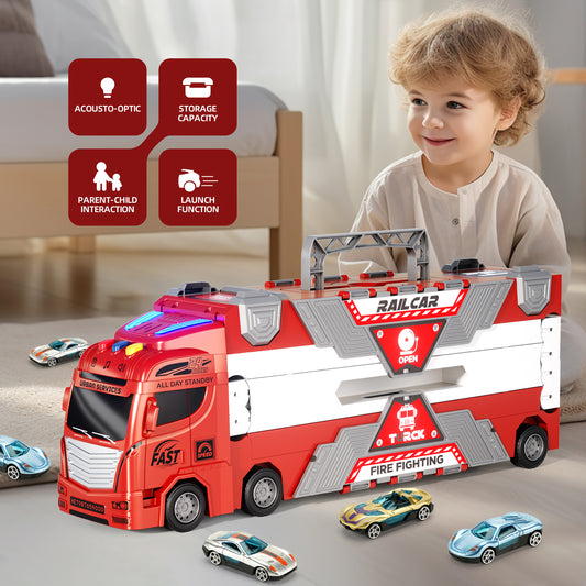 2026  Fire Truck Toys Car With Lights Sounds Music , Transport Truck Toys,Kids Birthday Toys