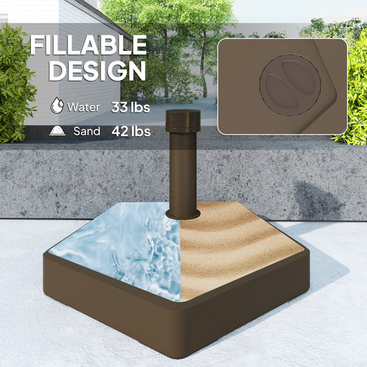 Patio Umbrella Base Holder, Heavy Duty Outdoor Umbrella Stand Base, Filled Up To 42lbs With Stand Or 33lbs With Water For Garden, Poolside, Brown