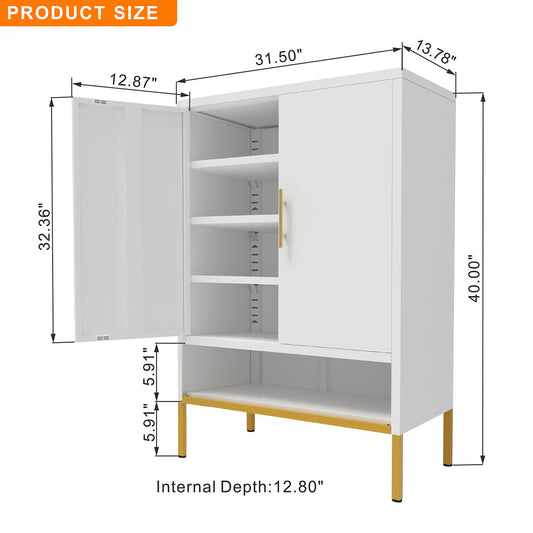 40 Tall  2-Doors Shoes Cabinet, Metal 7-Tier Hidden Shoe Organizer,Modern Narrow Shoe Storage Cabinet With  Adjustable Shelves For Entryway, Hallway, Closet, Bedroom, Living Room,Laundry Room White