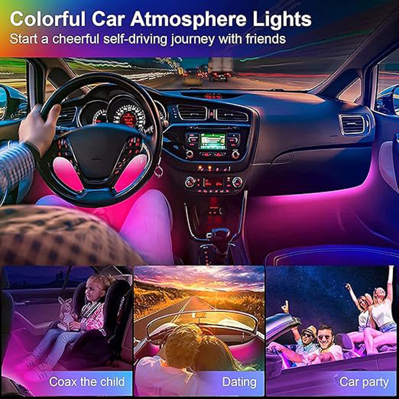 Car LED Strip Lights Kit, Auto Interior Ambient RGB LED Strip Atmosphere Car Decorative Lamp With Bluetooth Music Sync App Remote Control