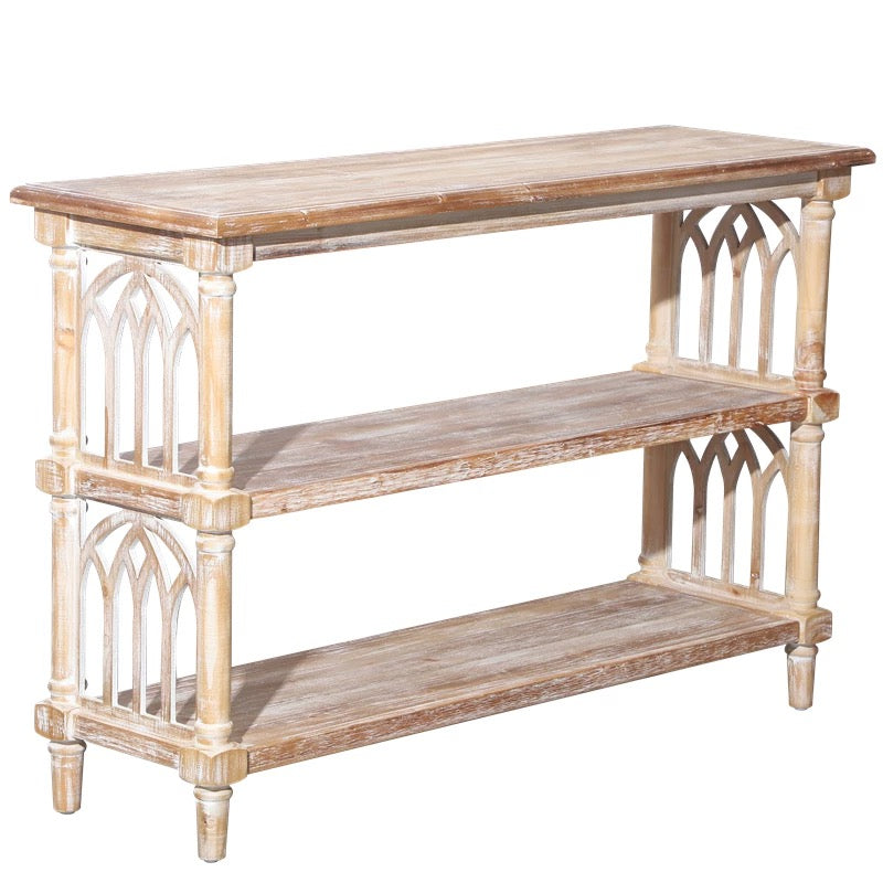 Rustic 3 - Tier Console Table With Gothic - Inspired Details, 47.24  Long Wooden Entryway Table For Living Room And Hallway