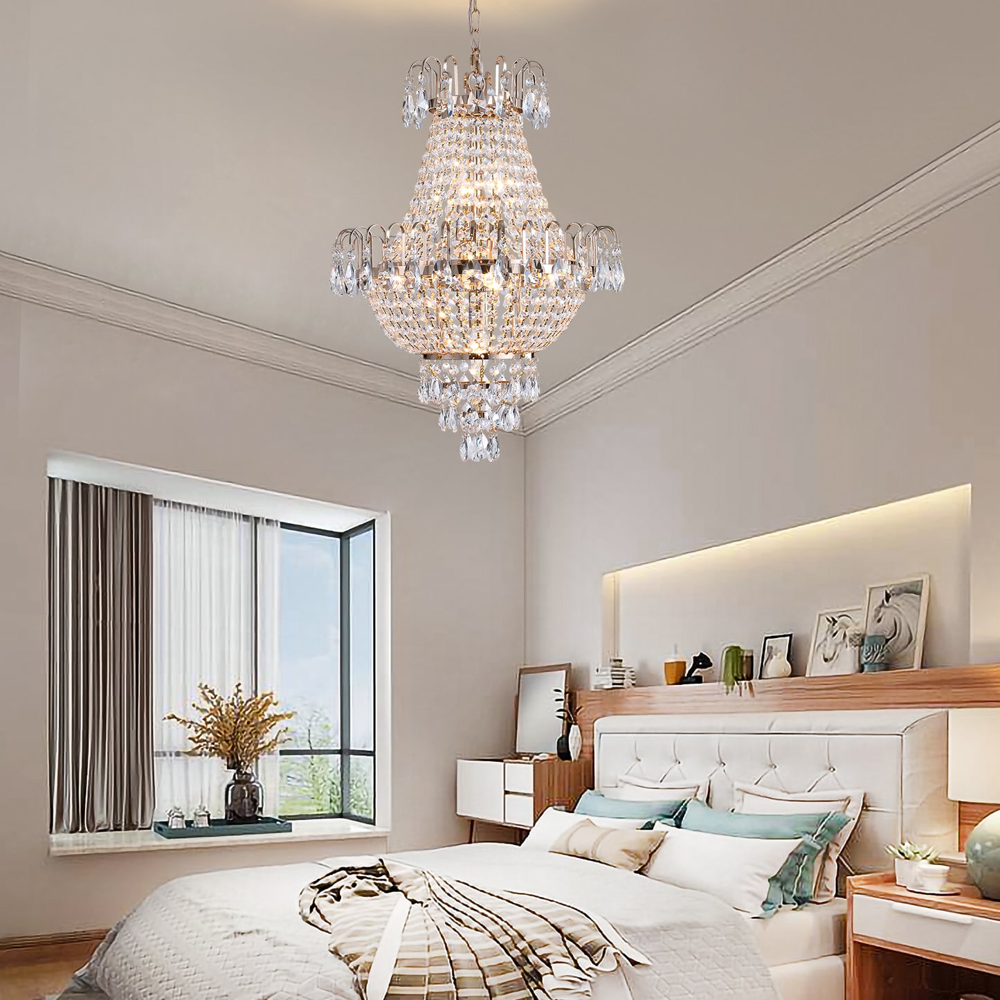 Gold Crystal Chandeliers,Large Contemporary Luxury Ceiling Lighting For Living Room Dining Room Bedroom Hallway