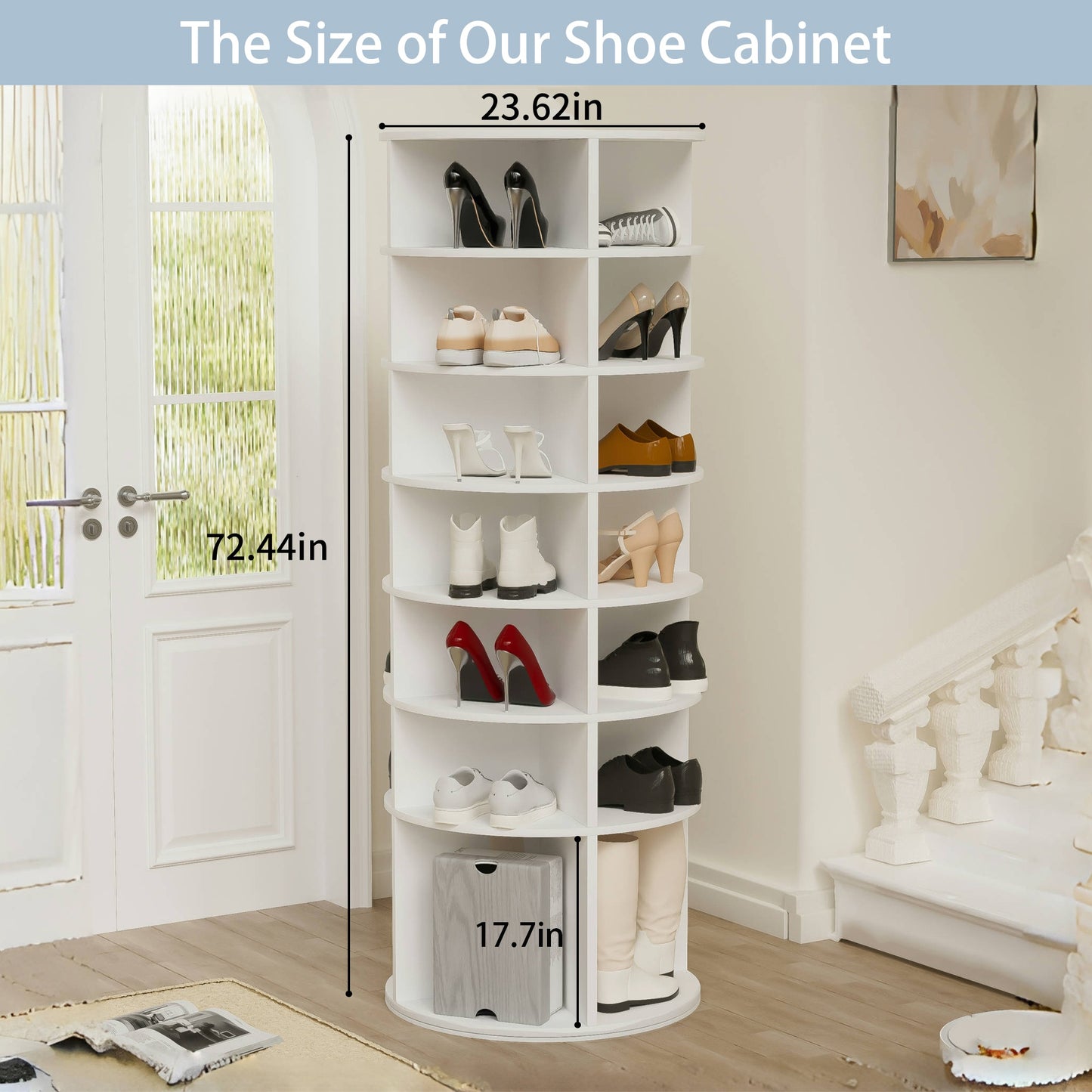 Rotating Shoe Rack Tower, 7-Tier Spinning Shoe Rack, Free Standing 360  Revolving Shoe Organizer,  High Bottom Design Shoe Tower Spinning Storage Lazy Susany, Fits 28 Pairs Of Shoes  7-Tier White