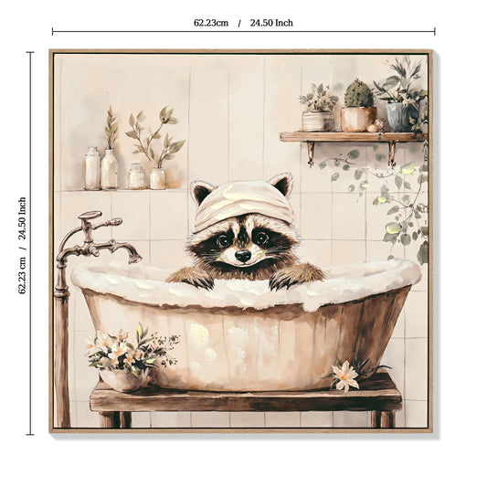 Raccoon Bathroom Canvas Wall Art Raccoon In Bathtub Painting Funny Animal Bathroom Wall Art Black And White Animal Bathtub Pictures For Bath Restroom Wall Decor Framed 24x24 Inch