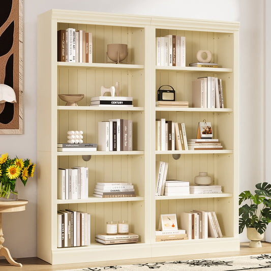 83 Tall Wood Bookcase Suite With Light Strip ,5-Tier Decor Bookcase Suite With Adjustable Shelves,Storage Organizer,Free Standing Storage Shelves Suite For Living Room,Home Office,Beige And Yellow