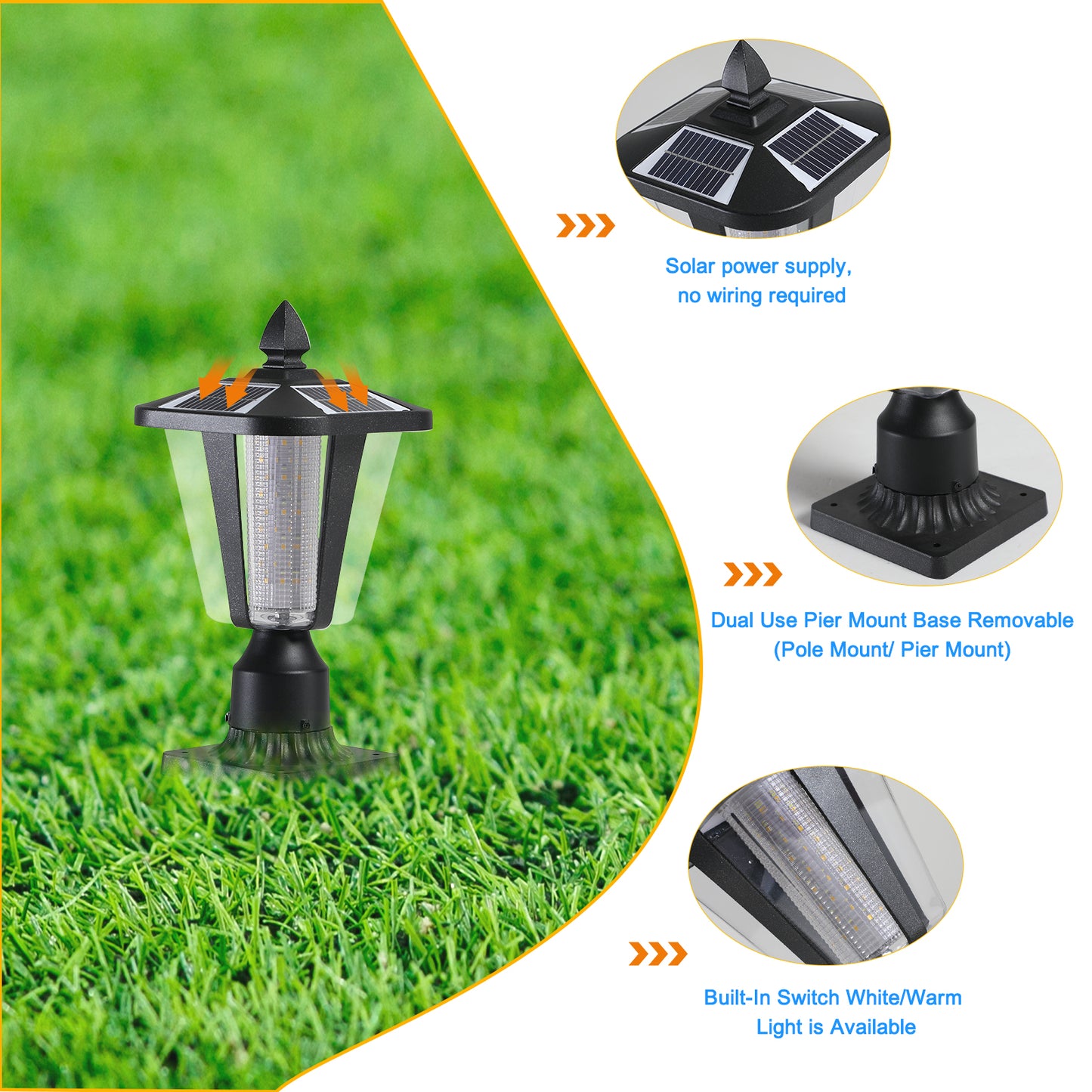 15 H Solar Powered Outdoor Lantern, Modern Garden Light With LED For Pathways, Yards, And Driveways 1-Pack