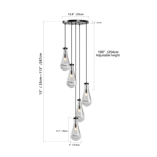 5 Light Cluster Pendant Lights, Black High Ceiling Chandeliers Adjustable, Living Room Pendant Light, Foyer Chandeliers, Stairwell Pendant Lighting, Bedroom Chandelier,E12 Not Including Bulb