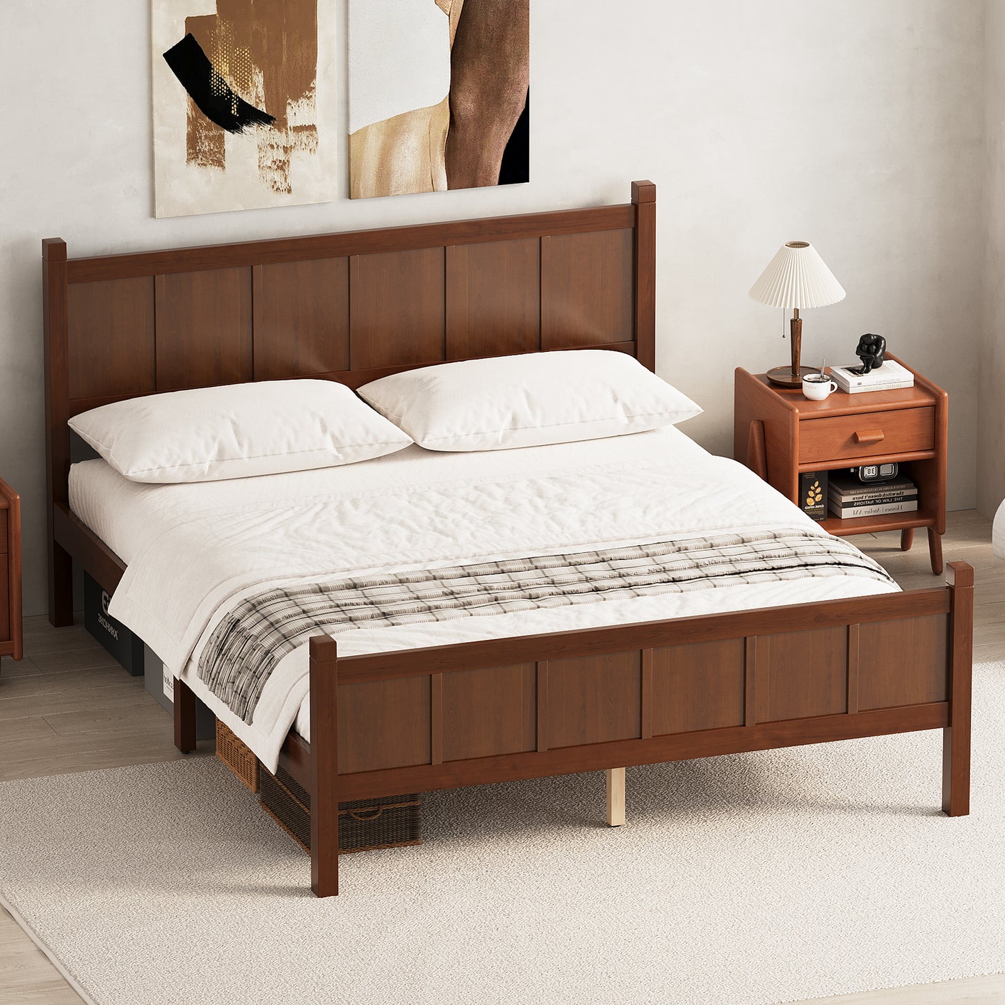 Queen Size Flat Panel Bed With Headboard & Footboard, Minimalist Modern Platform Bed With Wood Grain Finish, Shaker And Farmhouse Style Design, Sleek And Functional Bedroom Furniture,Dark Walnut