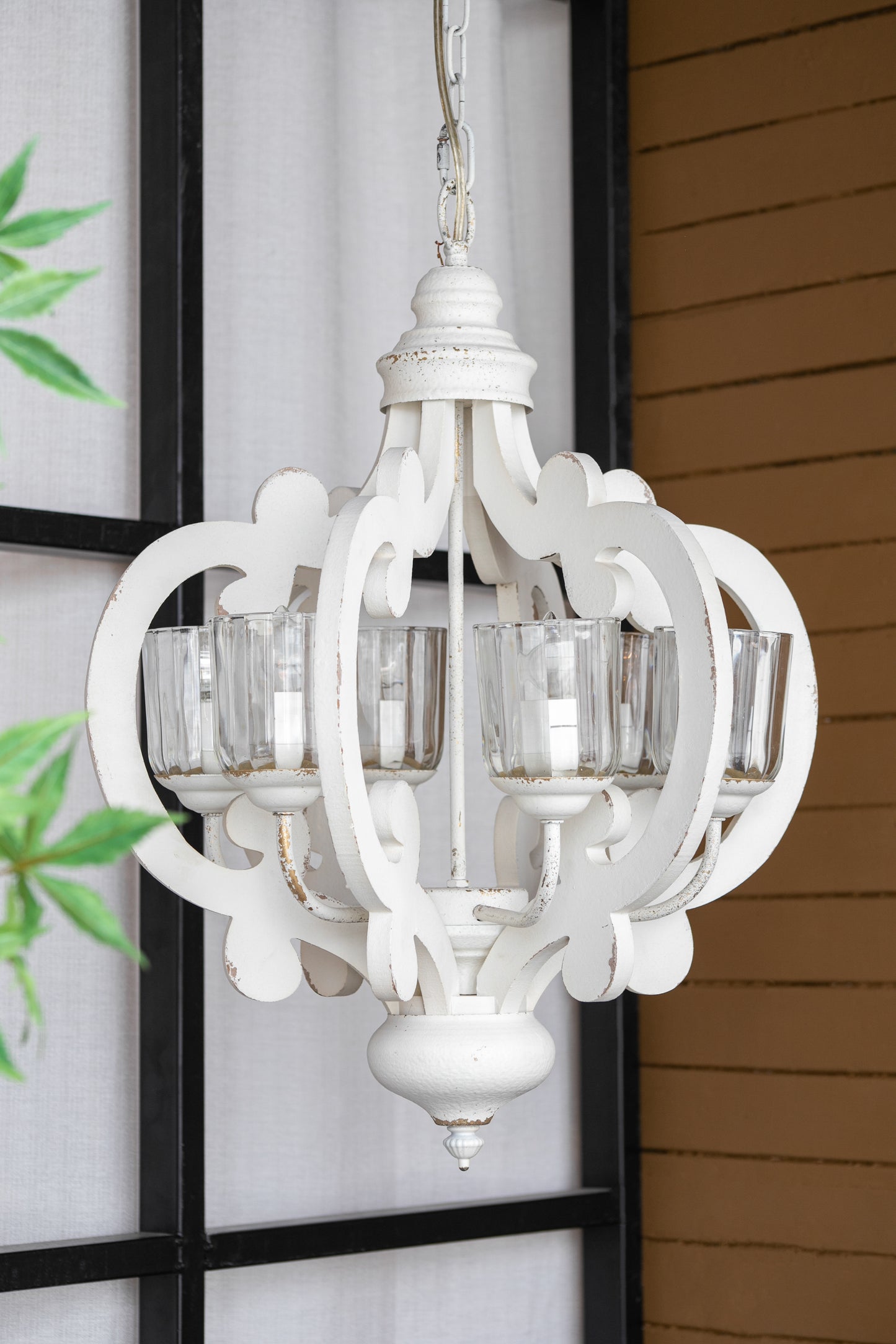 Farmhouse Chandelier, 6-Light Wood Chandelier Pendant Light Fixture With Adjustable Chain For Dining Room Living Room Entryway, Bulb Not Included