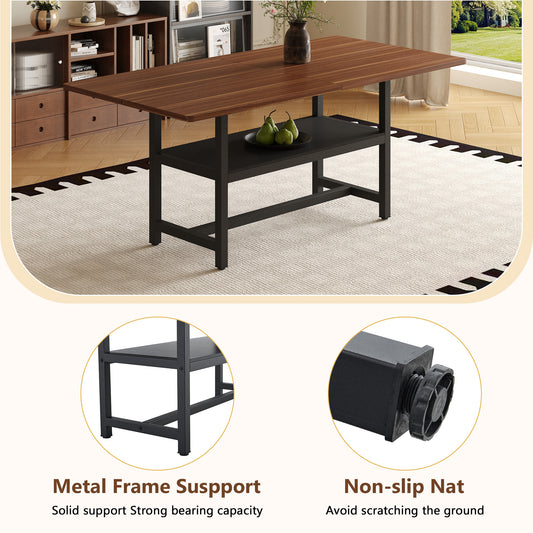 A 71 X35.4 Inch Dining Table With A Tabletop Cleverly Pieced Together By Four Walnut Textured MDF Boards. The Desktop Has A 43.3 X19.7 Storage Platform. Very Suitable For Family Gatherings,etc.