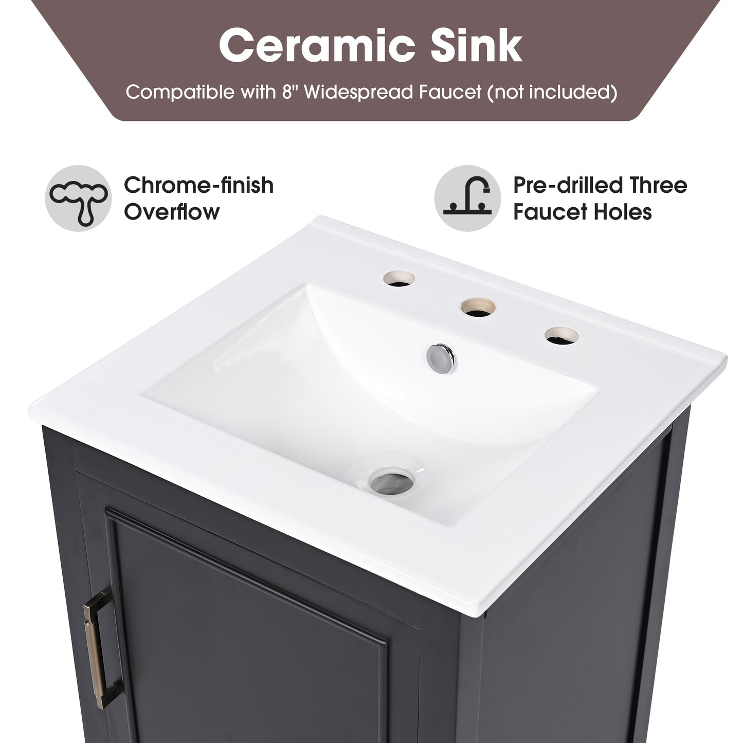 20 Bathroom Vanity With Sink, Bathroom Cabinet With A Door, Door Shelf Storage And Adiustable Foot Pads, A Drawer, Black