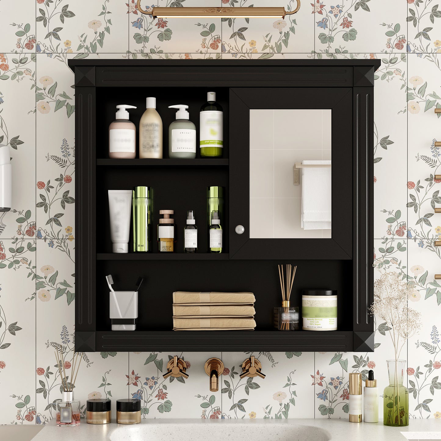 32   Bathroom Wall Cabinet With Mirror, Wall Mounted Medicine Cabinet With 4 Shelves, Mirrored Door Over Toilet Storage Cabinet& Adjustable Shelves