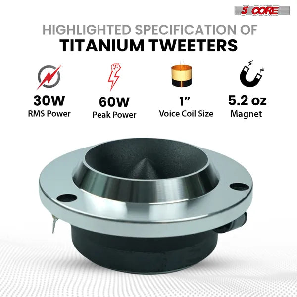 5 Core 6.5" Mid-Range Replacement 2Pc Pro Audio Car Speaker 360W 4 Ohms/8 Ohms 60W Aluminum Super Tweeters