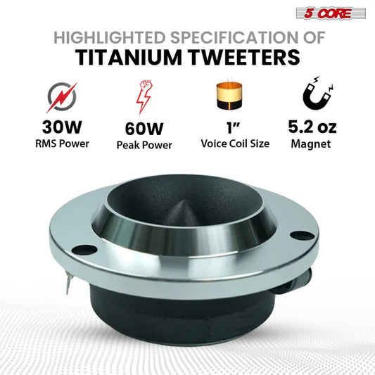 5 Core 6.5" Mid-Range Replacement 2Pc Pro Audio Car Speaker 360W 4 Ohms/8 Ohms 60W Aluminum Super Tweeters