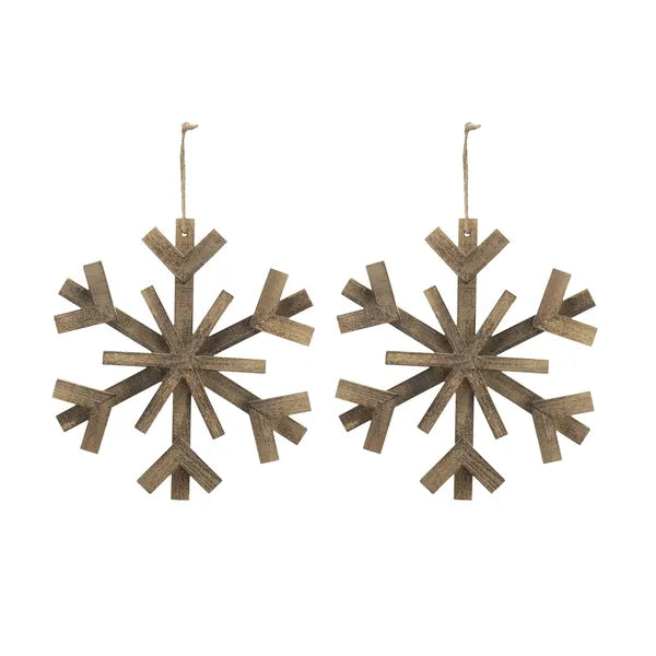 17.7inch X 17.7inch Large Fir Wood Snowflake Ornaments, Hanging Home Decor Accents For Christmas Tree, Wall Art, Holiday Display, Set Of 2
