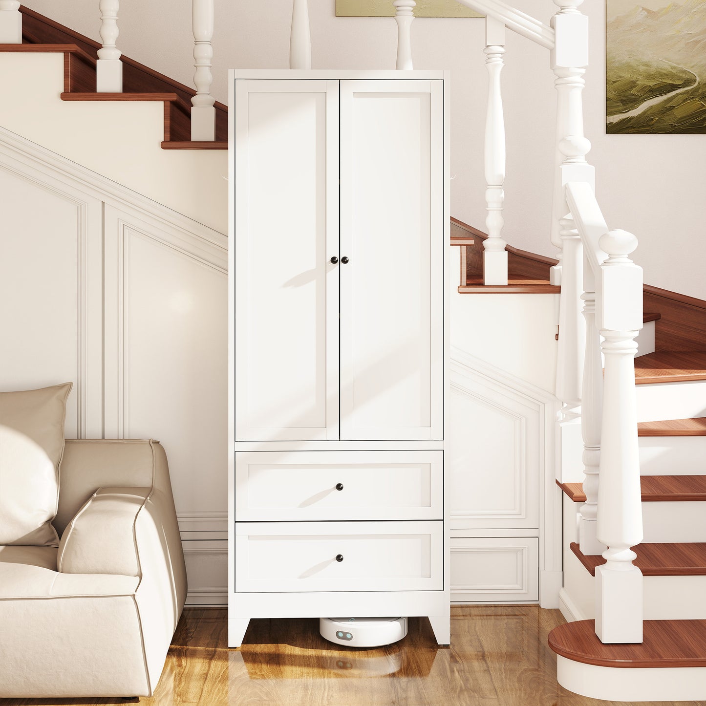 72 Inch White Pantry Cabinet With 2 Drawers, Freestanding Kitchen Storage Cabinet With Adjustable Shelves, Heavy-Duty Organizer For Spices, Dishware, Small Appliances In Kitchen, Pantry, Dining Room