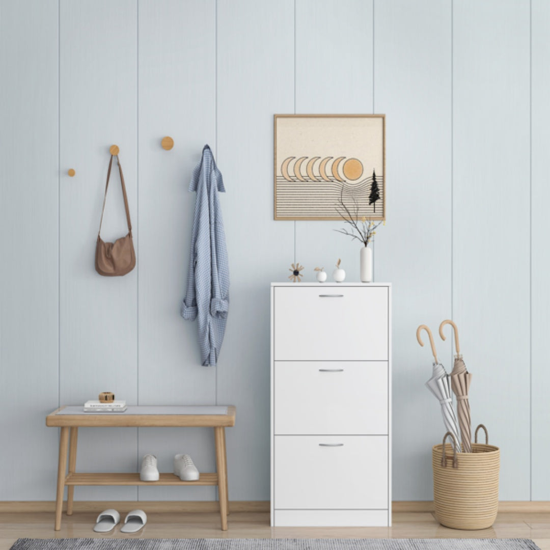 Shoe Cabinet For Entryway, White Narrow Shoe Storage Cabinet Flip Down Shoe Rack Wood 3 Tier Shoe Organizer For Home And Apartment