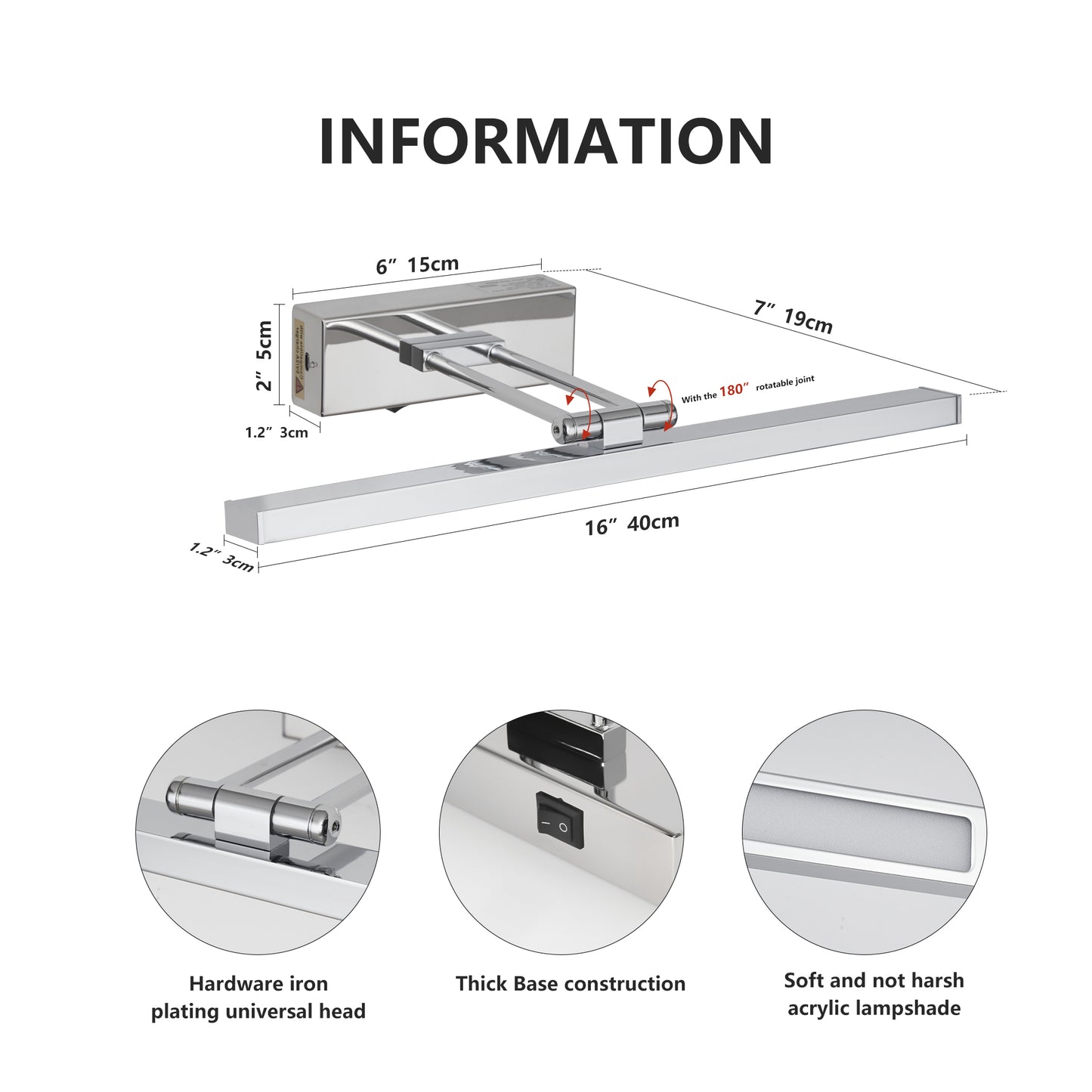 Battery Picture Light, 16 Inch Wireless Picture Light For Painting With Remote,Full Metal Rechargeable Art Light,Wall Sconce Display Lighting For Portrait, Photo Frame,Gallery, Chrome