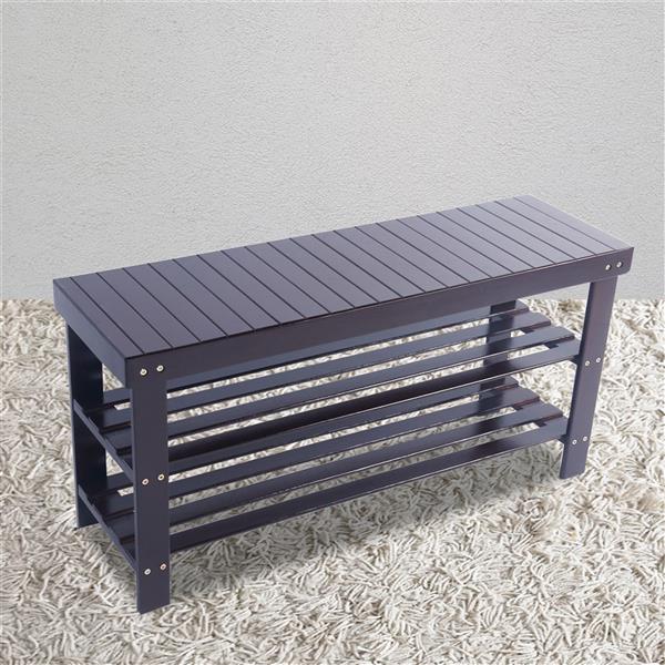 90cm Strip Pattern 3 Tiers Bamboo Stool Shoe Rack Coffee