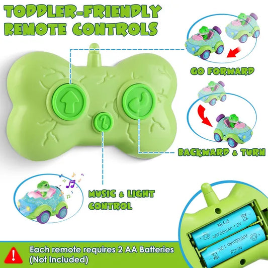 2Pack Dinosaur Remote Control Cars For Toddlers Rechargeable RC Cars With Light Music Birthday Gift For Boys Girls Aged 3 4 5 6 Years Old