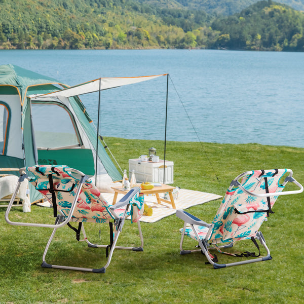 63x70x99cm Heightened Oxford Cloth Silver White Aluminum Tube Bearing Beach Chair Flamingo