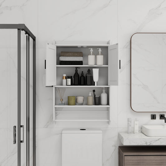 Bathroom Wall Cabinet With Doors,Adjustable Shelf,Towel Bar And Paper Holder, Over The Toilet Storage Cabinet, Medicine Cabinet For Bathroom-White